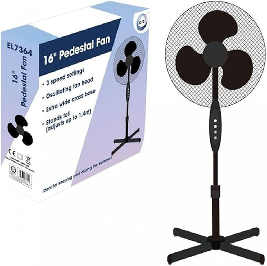 G4GADGET Heavy Duty Fan Oscillating Pedestal Stand Fan, Adjustable Tilt-Angle and Height, 3 Plastic Blades, 3 Speed