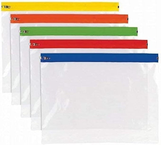 15 A4 Plus Zip Pouch Document Wallet - Assorted Color, Stylish File Storage Zip Bag - Waterproof, Ziplock Document Holder