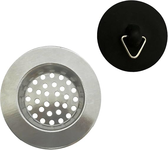 G4GADGET Stainless Steel Sink Strainer & Plug Set – Clog Prevention & Odor Control for Kitchen & Bathroom Drains, Silver