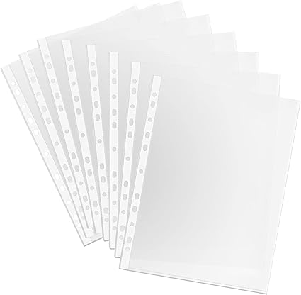 G4GADGET Pack of 50 A4 Clear Plastic Punch Punched Pockets Folders Filing Wallets Sleeves