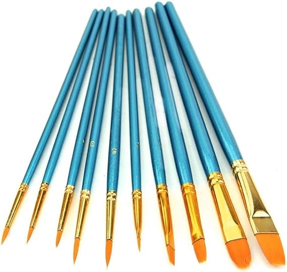 10 Artists Paint-Brushes, 18-21cm Paint Brushes, For Watercolour Acrylic & Oil Painting