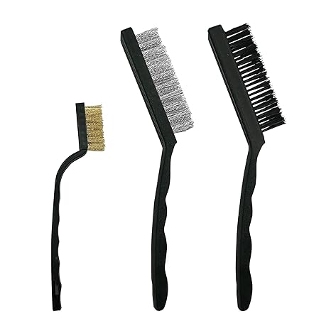 Pack of 3 Steel, Nylon & Copper Wire Brushes – For cleaning, paint removal, and rust treatment