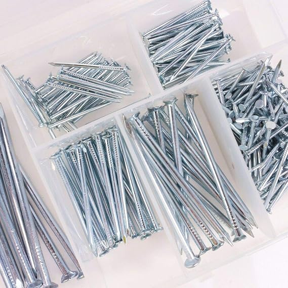 250 Pcs DIY ZIN Plated Steel Wood Carpentry Home Work Assorted Flat Head Nails