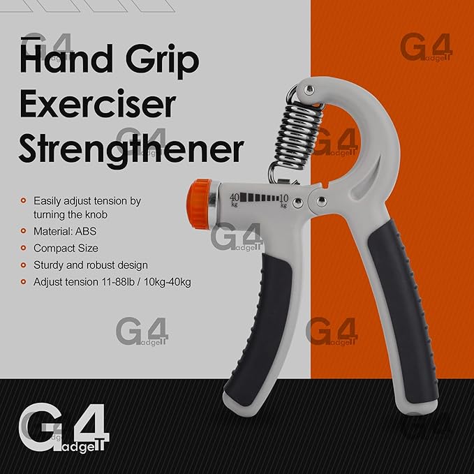 G4GADGET Hand Grip Strengthener 10-40kg 11-88 Lbs - Adjustable Resistance Hand Exerciser for Wrist Forearm & Finger Strength - Athletes Musicians Recovery