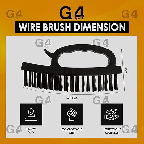 G4GADGET Heavy Duty Wire Brush Carbon Steel with Ergonomic Grip for Rust & Dirt Cleaning