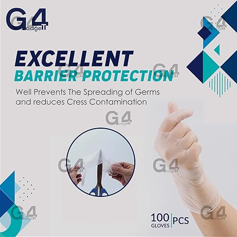 G4GADGET 100 Large Clear Vinyl Powder Free Examination Gloves Latex Free Gloves