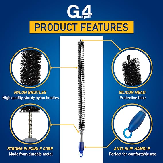 G4GADGET Radiator Cleaning Brush 70cm Flexible Brush with Wooden Handle for Dust & Debris in Hard-to-Reach Areas