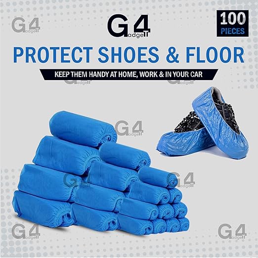 G4GADGET Disposable Shoe Covers (100 Pcs) – Blue Non-Slip Safety Overshoes with Textured Grip for Indoor/Outdoor Use