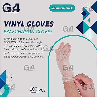 G4GADGET 100 Large Clear Vinyl Powder Free Examination Gloves Latex Free Gloves