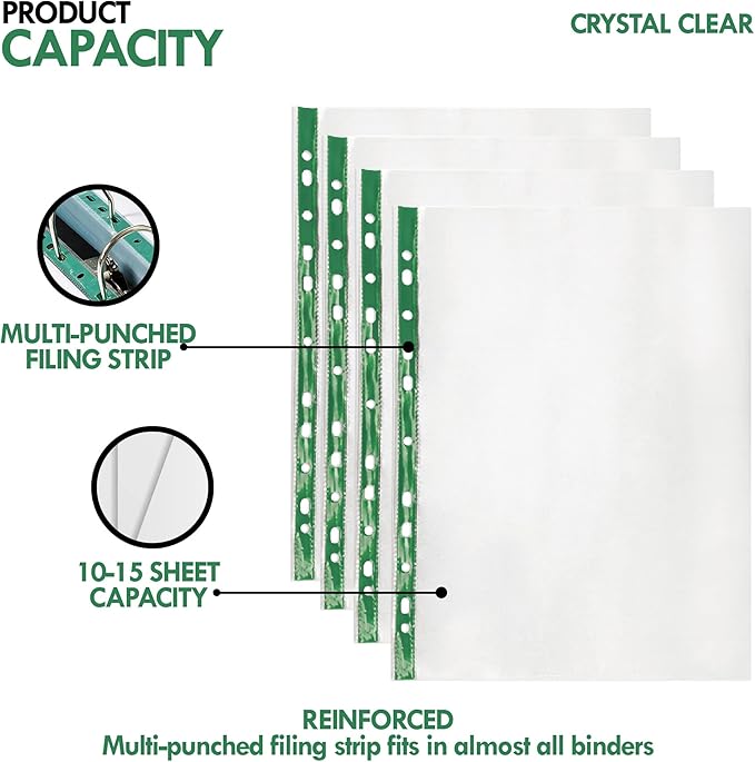 200 A4 Plastic Value Punched Punch Pockets 10-15 Sheets 30 Micron for Folders Filing Wallets Sleeves