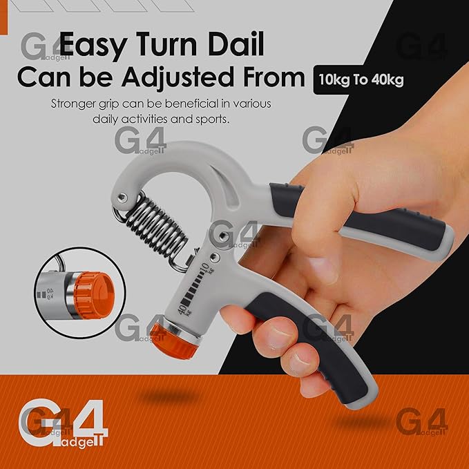 G4GADGET Hand Grip Strengthener 10-40kg 11-88 Lbs - Adjustable Resistance Hand Exerciser for Wrist Forearm & Finger Strength - Athletes Musicians Recovery