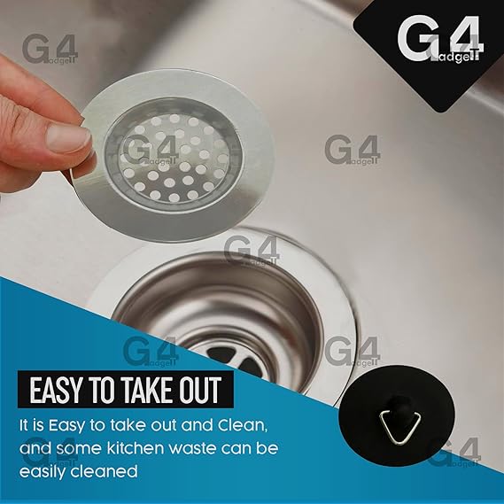 G4GADGET Stainless Steel Sink Strainer & Plug Set – Clog Prevention & Odor Control for Kitchen & Bathroom Drains, Silver