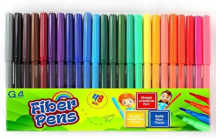 48 Fine Tip Fiber Coloring Pens – Non-Toxic, Safe for Kids & Adults, Ideal for Drawing, Writing, and Art at Home, School, or Class