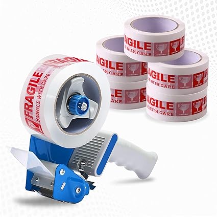 G4GADGET Tape Gun Dispenser| Pack of 6 Fragile Rolls | 48MM x 66M | Heavy Duty for Packing