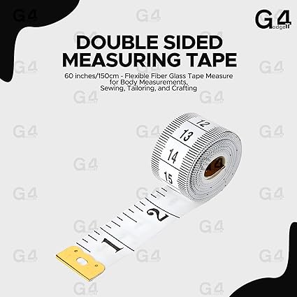 G4GADGET Double-Sided Measuring Tape (60 inches/150cm) – Flexible Fiber Glass Tape for Body Measurements, Sewing, and Crafting.