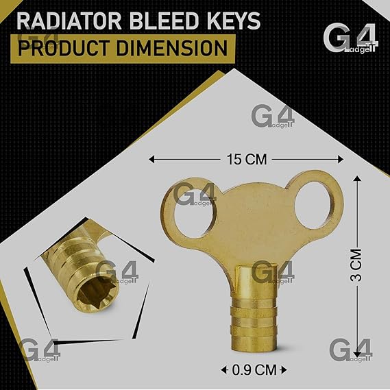 G4GADGET Pack of 2 Radiator Bleed Keys - Solid Brass Clock Style for Easy Bleeding and Air Venting, Universal Fit for Radiator Valves