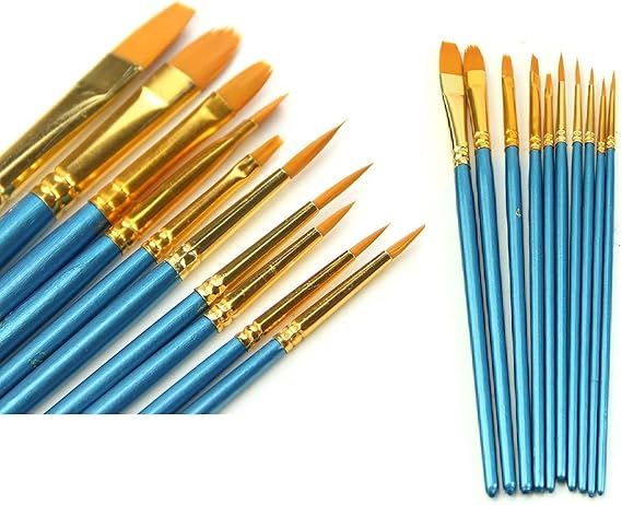 10 Artists Paint-Brushes, 18-21cm Paint Brushes, For Watercolour Acrylic & Oil Painting