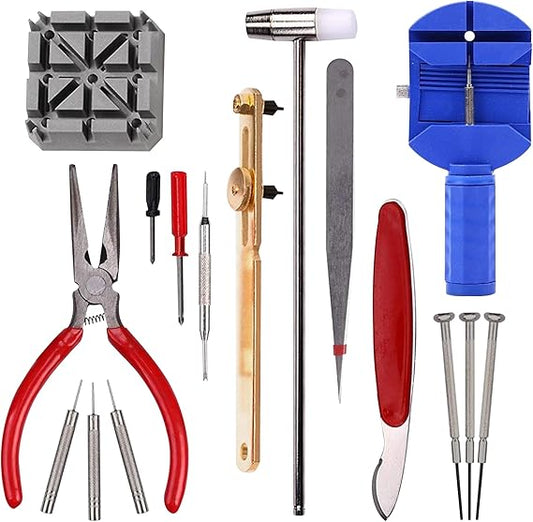 G4GADGET 16-Piece Watch Repair Tool Kit | High-Quality Tools for Easy Operation, Including Band Pin, Strap Link Remover, and Back Opener.