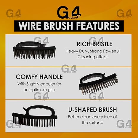 G4GADGET Heavy Duty Wire Brush Carbon Steel with Ergonomic Grip for Rust & Dirt Cleaning