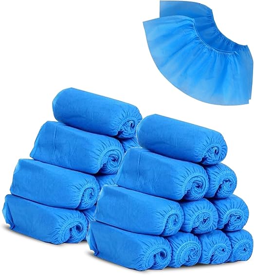 G4GADGET Disposable Shoe Covers (100 Pcs) – Blue Non-Slip Safety Overshoes with Textured Grip for Indoor/Outdoor Use