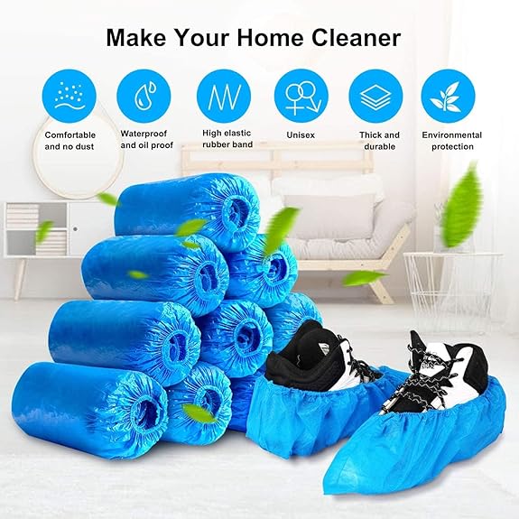 G4GADGET 30-Pack Disposable Shoe Covers – Blue, Anti-Slip Cleaning Overshoes for Safe Indoor & Outdoor Use.