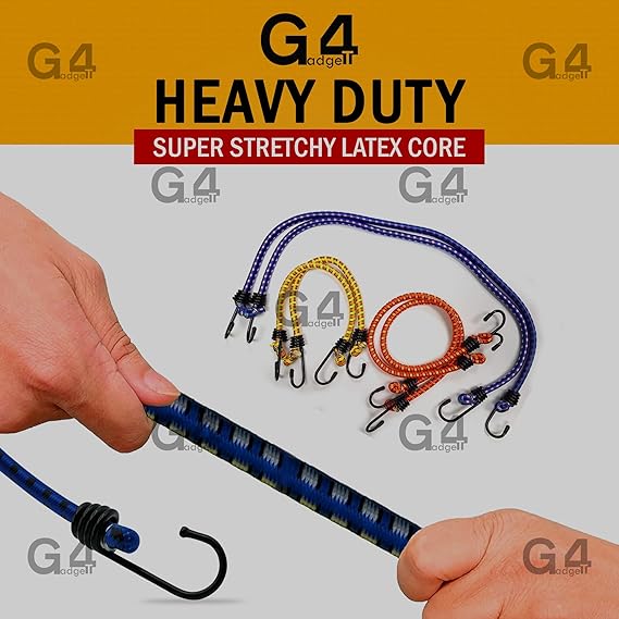 G4GADGET 12-Pack Bungee Cords with Hooks (4x 30cm, 4x 45cm, 4x 60cm) – Weatherproof, UV-Resistant for Camping & Outdoor Use