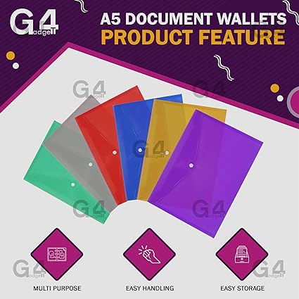 25 A5 Bright Transparent Popper Wallet/Paper Wallets - Assorted Colours