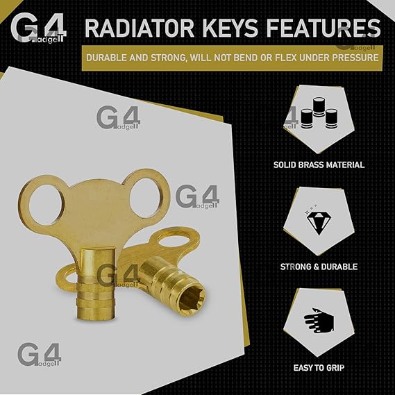 G4GADGET Pack of 2 Radiator Bleed Keys - Solid Brass Clock Style for Easy Bleeding and Air Venting, Universal Fit for Radiator Valves