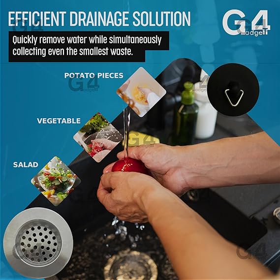 G4GADGET Stainless Steel Sink Strainer & Plug Set – Clog Prevention & Odor Control for Kitchen & Bathroom Drains, Silver