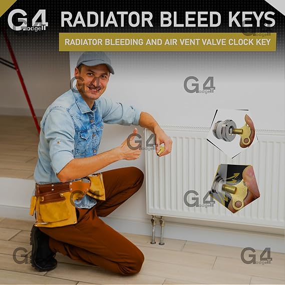 G4GADGET Pack of 2 Radiator Bleed Keys - Solid Brass Clock Style for Easy Bleeding and Air Venting, Universal Fit for Radiator Valves