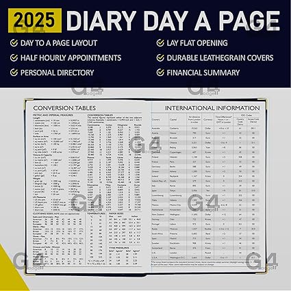 G4GADGET A4 Day A Page Blue 2025 | Hardback Cover | Daily Planner with Note Sections | Professional and Durable