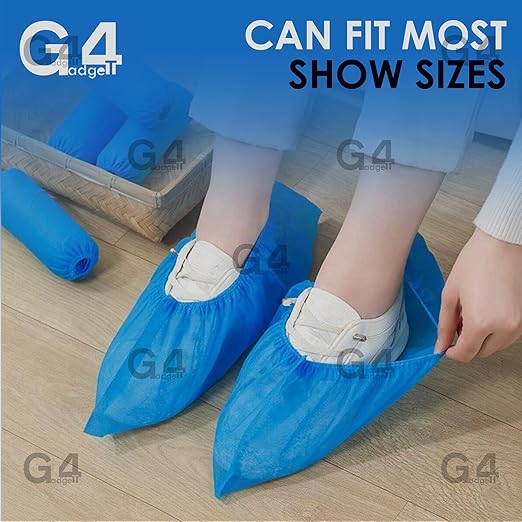 G4GADGET Disposable Shoe Covers (100 Pcs) – Blue Non-Slip Safety Overshoes with Textured Grip for Indoor/Outdoor Use