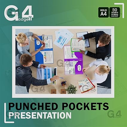 G4GADGET Pack of 50 A4 Clear Plastic Punch Punched Pockets Folders Filing Wallets Sleeves