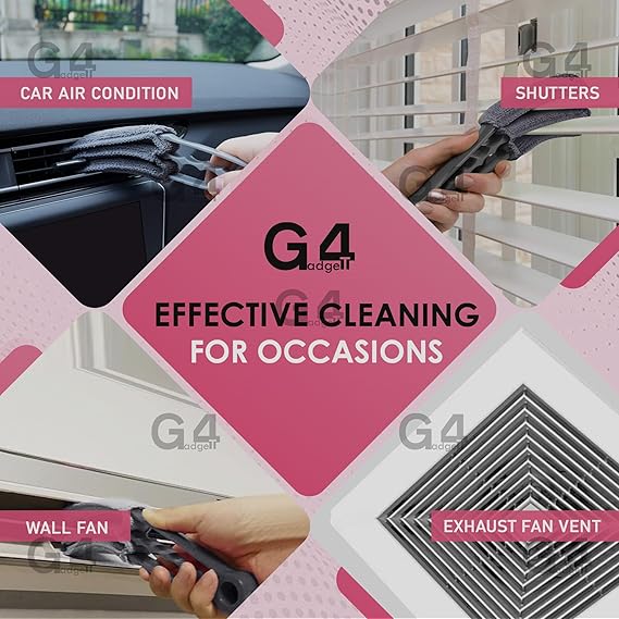 2 x Wet Dry Venetian Window Blind Cleaner Microfiber Brush 3 Pronged Washable Duster (Grey and Pink)