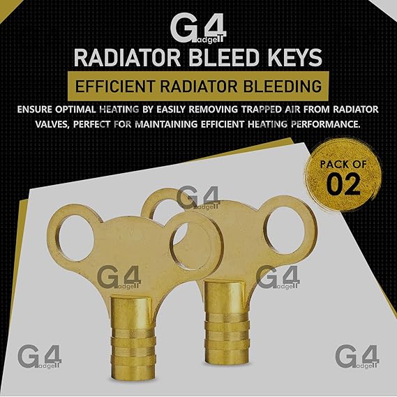 G4GADGET Pack of 2 Radiator Bleed Keys - Solid Brass Clock Style for Easy Bleeding and Air Venting, Universal Fit for Radiator Valves