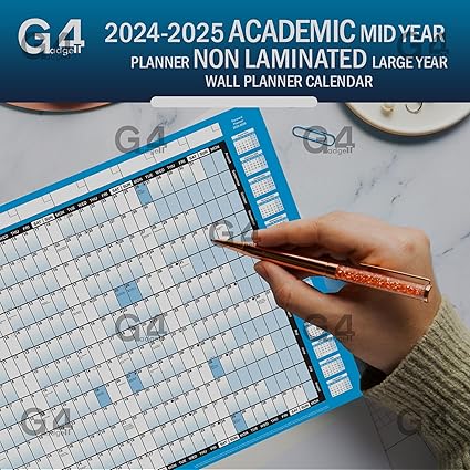 G4GADGET Academic Mid-Year Planner 2024-2025 | Large A1 Size (85cm x 58cm) | Non-Laminated Wall Calendar | 13-Month Planner with UK Holidays for Office, Home & School