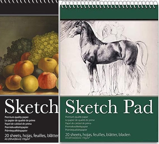 2 Packs of 170 GSM A3 Wiro Sketch Book Drawing Paper - Sketch Pad Kids Coloring Book and Art Paper - Easy to Use Doodle Pad with (A3)