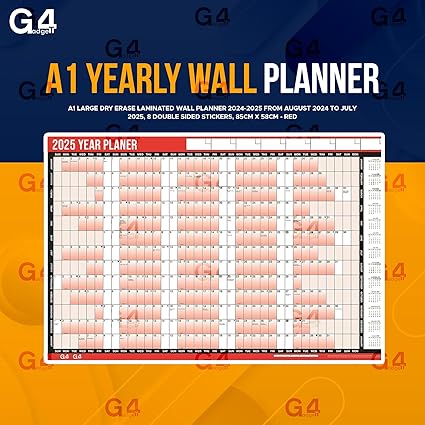 2025 A1 Large Year Planner | 85cm x 58cm | Laminated Wall Calendar | Includes Stickers & Dry Wipe Pen