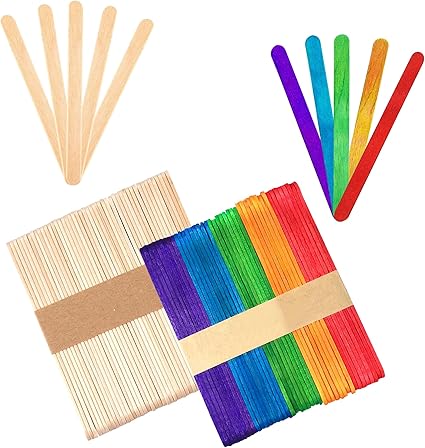 80 x Wooden Lollipop Sticks Wood Ice Lolly Kids Craft Coloured & Natural