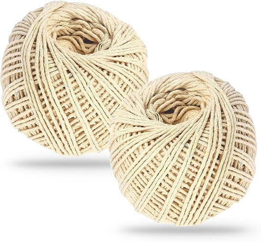 2 Pack Cotton String Balls 65m- Versatile, Strong, & Soft for Crafts, Cooking, & Gardening