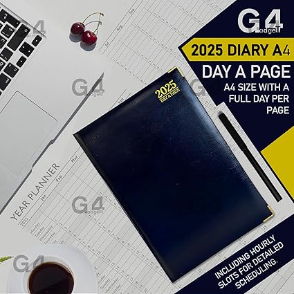 G4GADGET A4 Day A Page Blue 2025 | Hardback Cover | Daily Planner with Note Sections | Professional and Durable