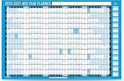 G4GADGET Academic Mid-Year Planner 2024-2025 | Large A1 Size (85cm x 58cm) | Non-Laminated Wall Calendar | 13-Month Planner with UK Holidays for Office, Home & School