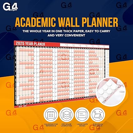 2025 Large Year Planner A1 85cm x 58cm Laminated Wall Calendar With Dry-Wipe-Marker And Sticker-Dots