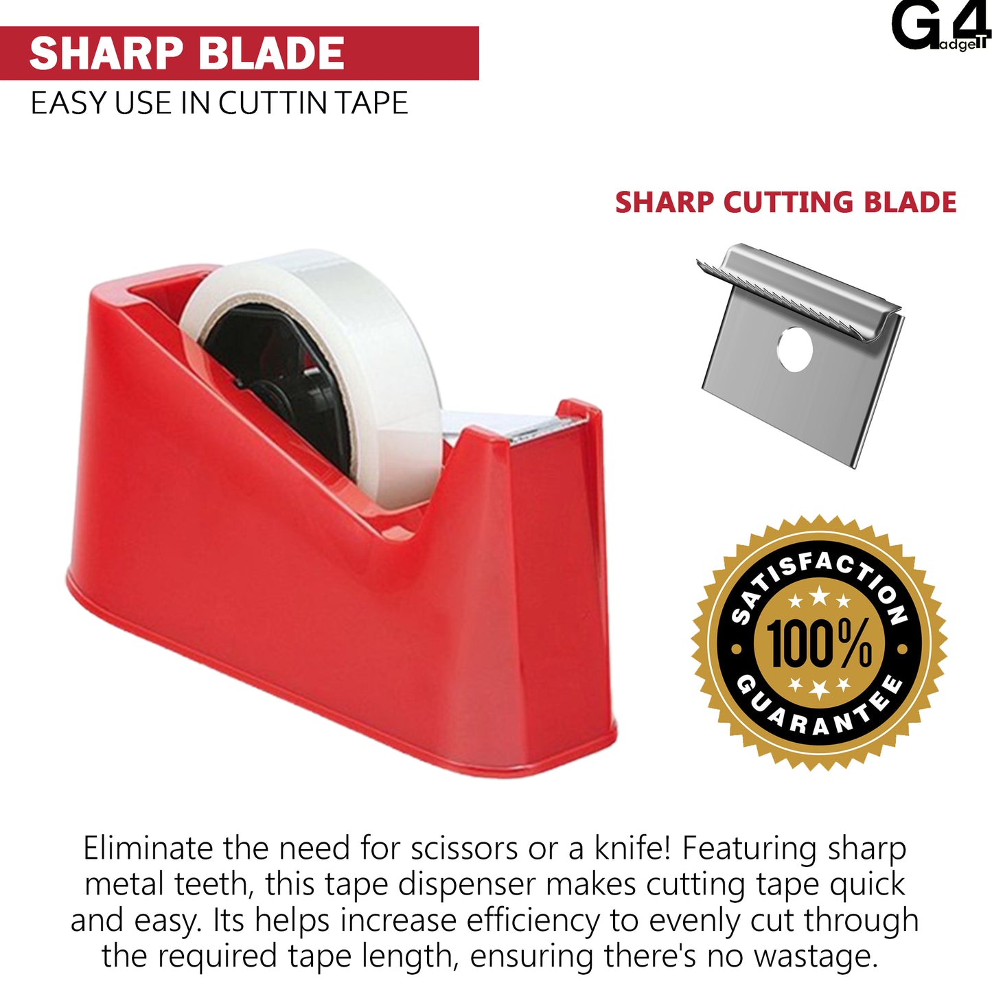 Heavy Duty Tape Dispenser - Weighted Non-Skid Base, Sharp Blade for One-Handed Use (Black)