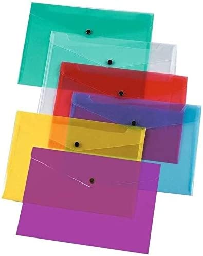 A5 Bright Transparent Plastic Wallets with Popper Closure - Assorted Colors.