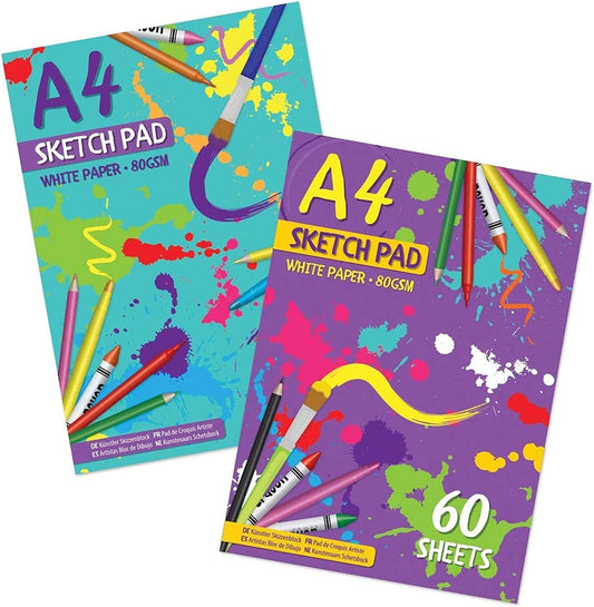 A4 Sketchbook - 60 Sheets of 80 GSM Drawing Paper, Perfect for Kids Doodles and Coloring.