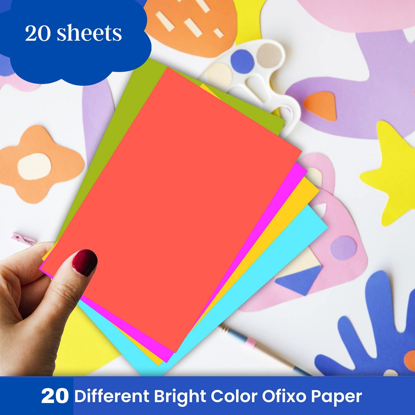 Origami Paper 20 Vivid Colours Single Sided for Arts and Crafts Projects