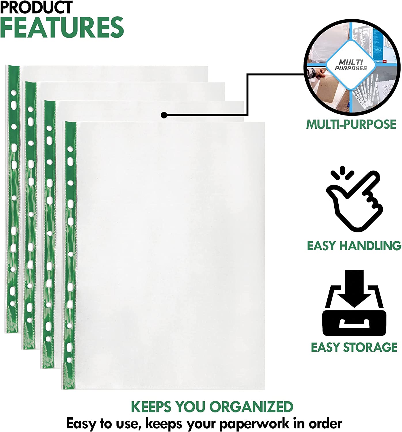 Quality A4 50 Micron Punched Pockets - Crystal Clear Filing