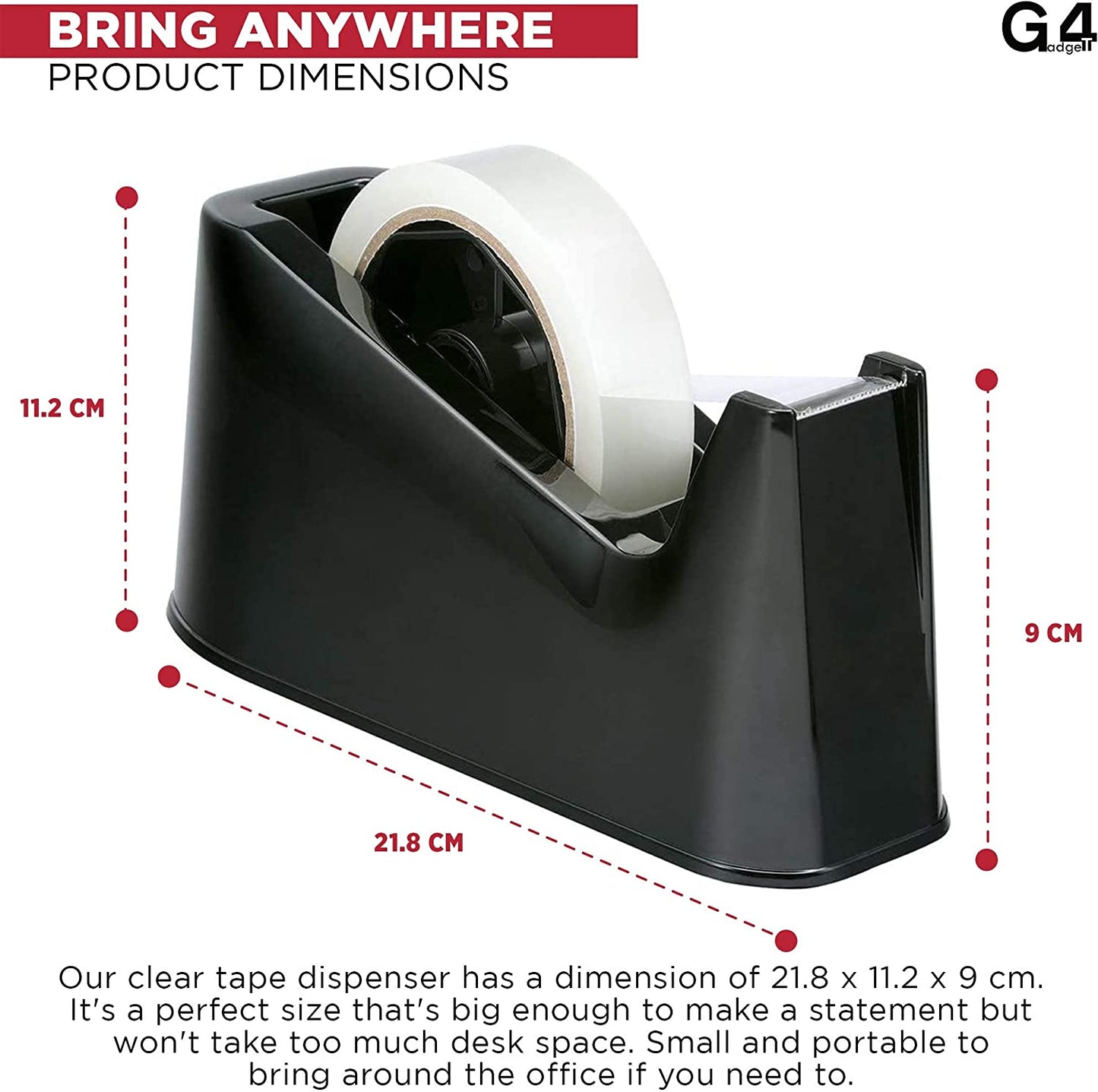 Heavy Duty Tape Dispenser - Weighted Non-Skid Base, Sharp Blade for One-Handed Use (Black)