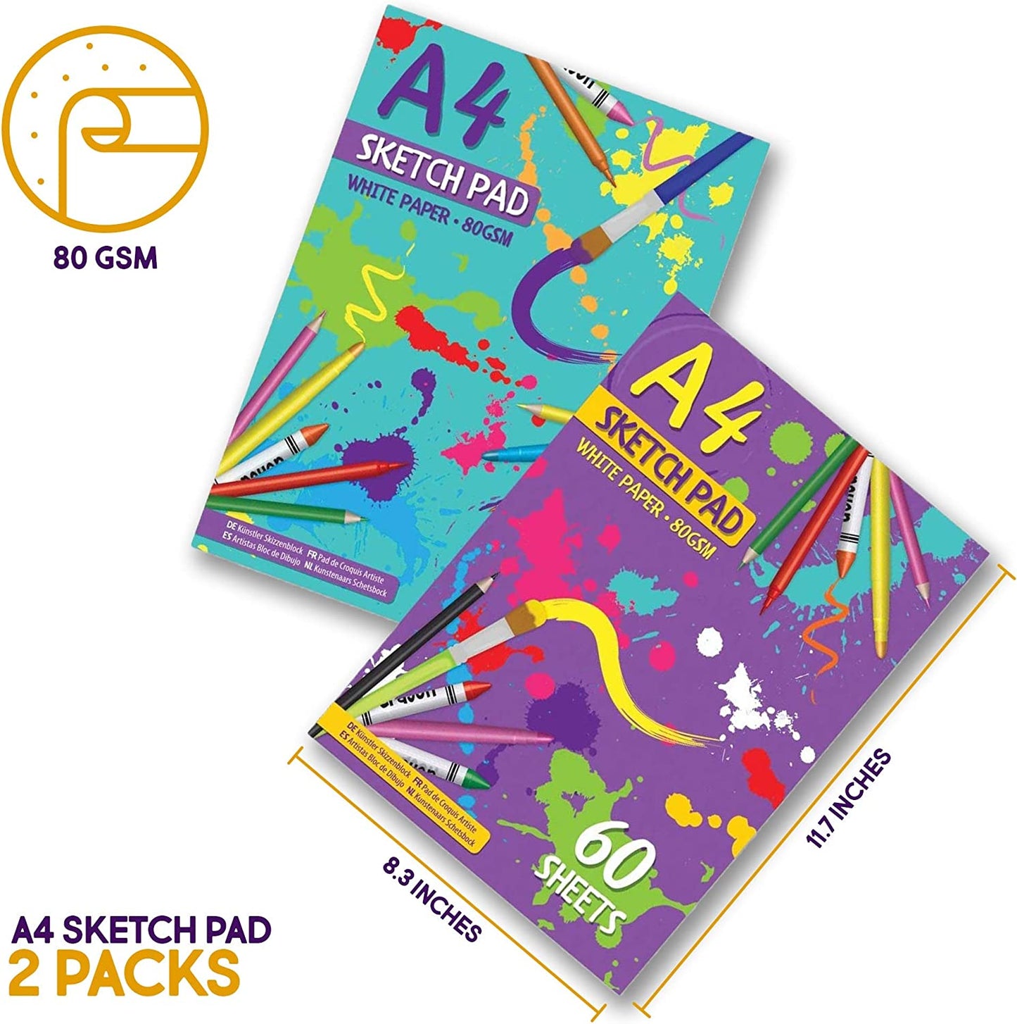 A4 Sketchbook - 60 Sheets of 80 GSM Drawing Paper, Perfect for Kids Doodles and Coloring.